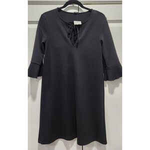 Tezenis Black Lace Up Neck Keyhole Shift Dress 3/4 Bell Sleeve Women's Small NWT